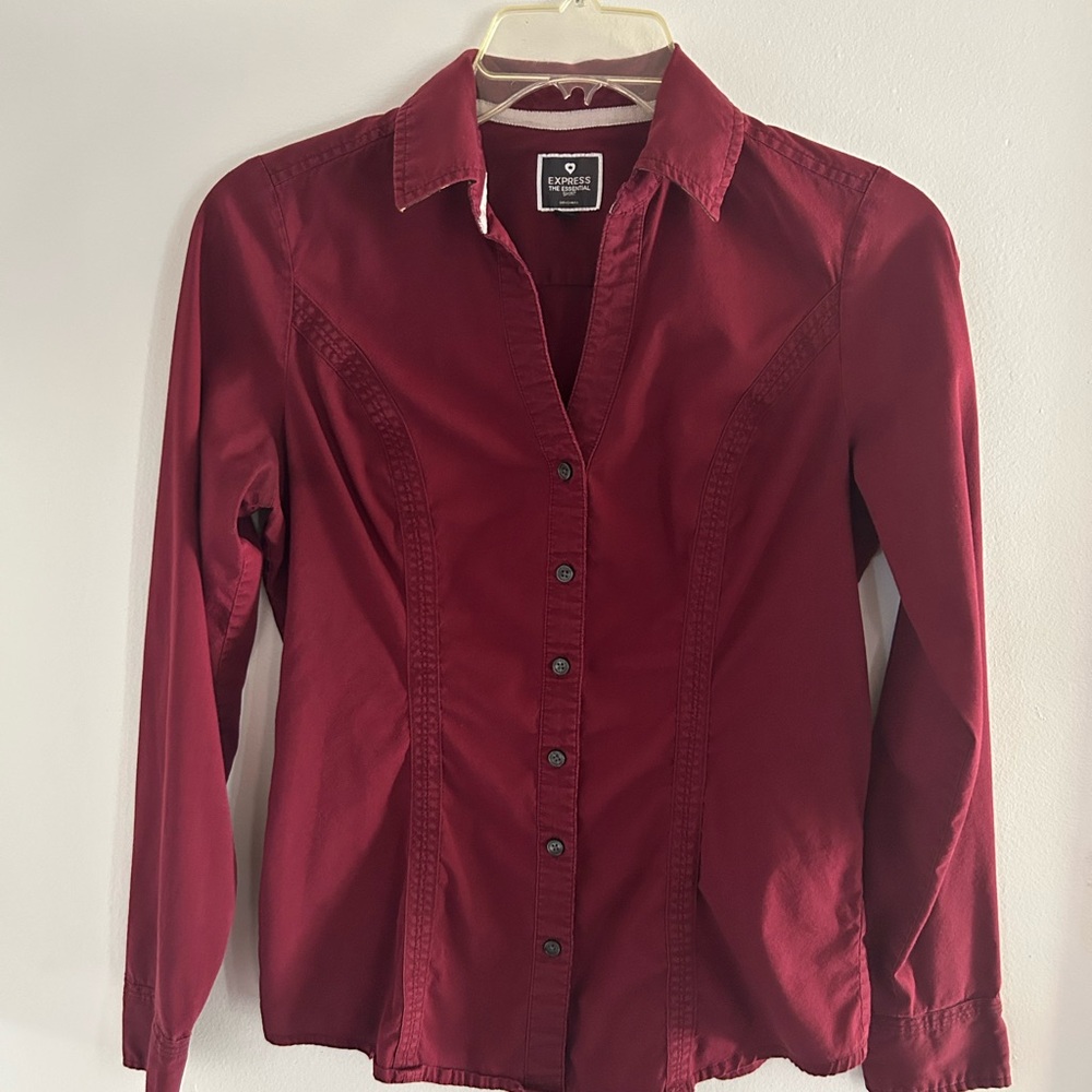 Express Women's Burgundy Button-Down Shirt